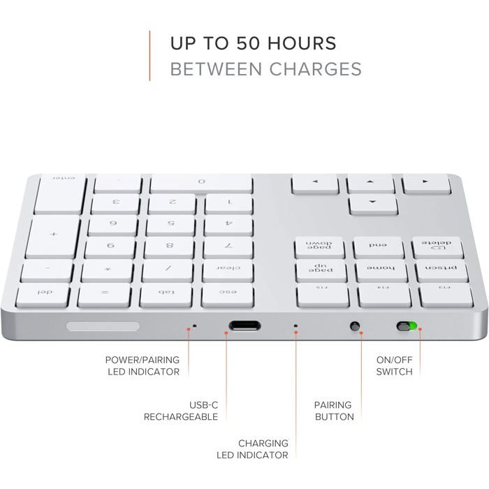 Clavier Bluetooth - SATECHI - Étendu - Pavé Numérique Complet - Flèches De Navigation - Raccourcis MacOS