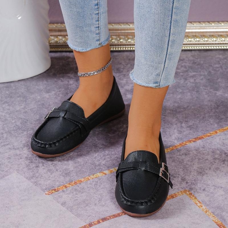 Lässige bequeme Schuhe Overalls runder Kopf Doudou Schuhe Gürtelschnalle flache Einzelschuhe Damen Frühling und Sommer neue Oma Schuhe