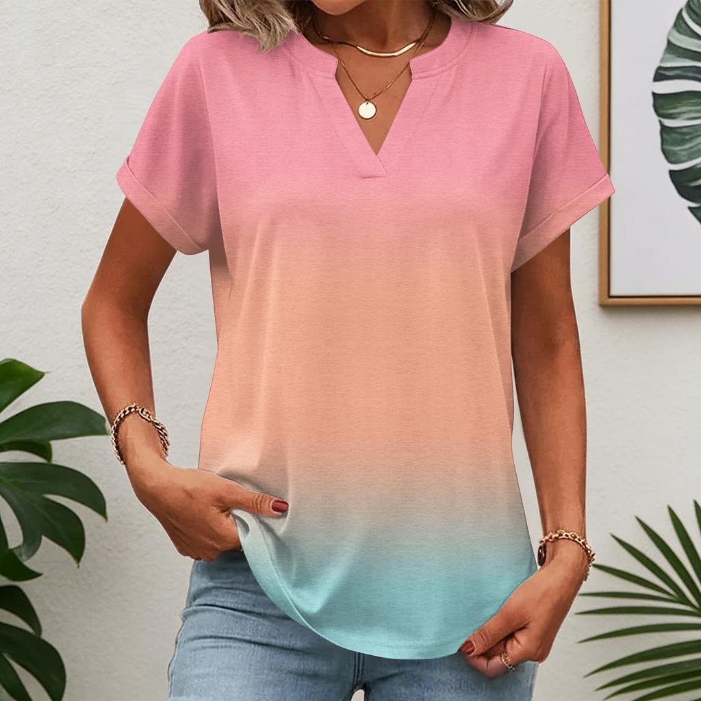 Dames tops: T-shirt met korte mouwen, zomerse V-hals shirts, werkblouses, zakelijke tunieken