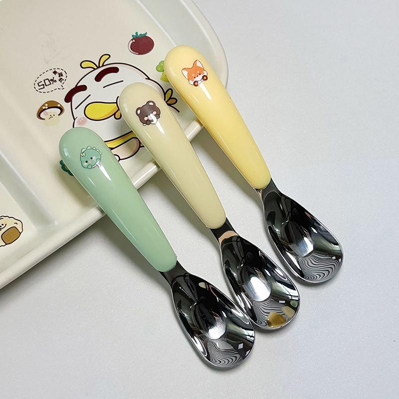 Spoon Kawaii Household Fall Prevention 304 Stainless Steel Baby Children Complementary Food Spoon Tableware Girl