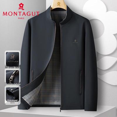 MONTAGUT Men's Plaid-Lined Double-Collar Business Jacket