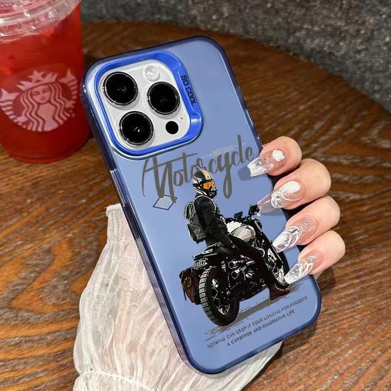 Popular Laser Hard PC+TPU Back Cover for Motorcycle Rider Mobile Phone Cases for iPhone 16 15 14 13 Pro 12 11 Pro Xs X XR Max