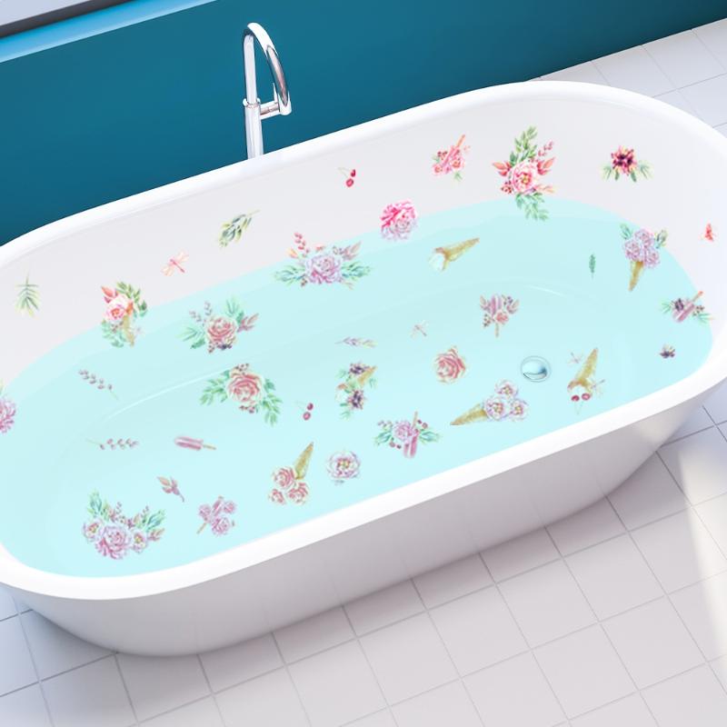 Floral Pattern Bathtub Appliques, Waterproof Non-Slip Bathtub Sticker, Bathtub Wall Decals, Bathroom Toilet Decorative Adhesive