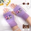 Kpop Women's Fingerless Knitted Gloves - Versatile Warm Plush Autumn/Winter Half-Finger Hand Socks, Solid Color for Students.