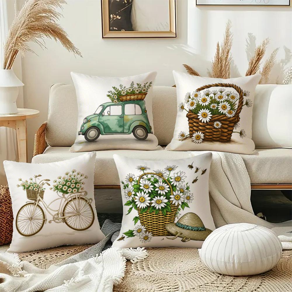 Spring and Summer Daisies Pattern printing pillow cover Short plush Suitable living rooms bedrooms sofas throw cushion cover
