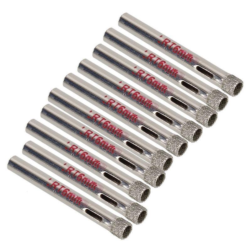 10pcs 6mm Diamond Coated Drill Bit Tile Ceramic Glass Hole Saws Silver Cutter Opener Bits Drill Bit Tool