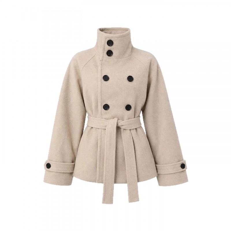 Womens Loose Turtleneck Vintage Button Cardigan Wool Blend Coat Street Style Casual Outerwear