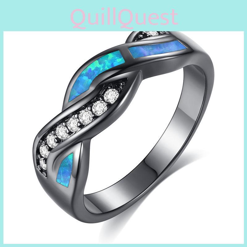 Stunning Opal Ring With Heart Shaped Blue Cubic Zirconia For Women In Vintage Style