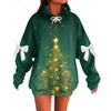 Ladies' Christmas Printed Bow Long Sleeved Loose Fitting Headband With Rope Hooded Sweatshirt Top