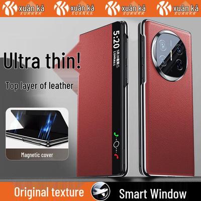 XuanKa Smart Window Magnetische Flip Echtlederhülle für Huawei Faltbare Telefone