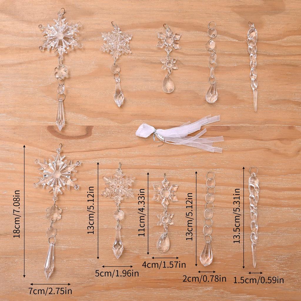 Christmas Icicle Tree Pendant Acrylic Transparent Snowflake Ornaments Hanging Decoration for Xmas Tree Holiday Party Decor