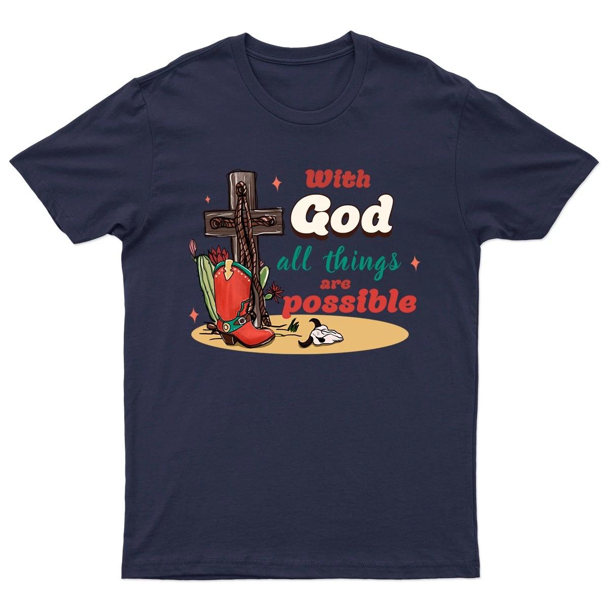 With God All Things T-Shirt Unisex Gift Retro Funny Womens Vintage Mens XL