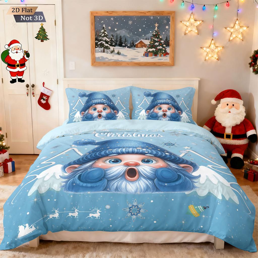 3pcs Christmas cartoon goblin print coreless duvet set multi size bedroom dormitory bedding holiday decoration machine washable