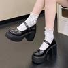 New Fashion Coarse Heel One Piece Buckle Leather Shoes  Thick Bottom Retro Mary Jane High Heels