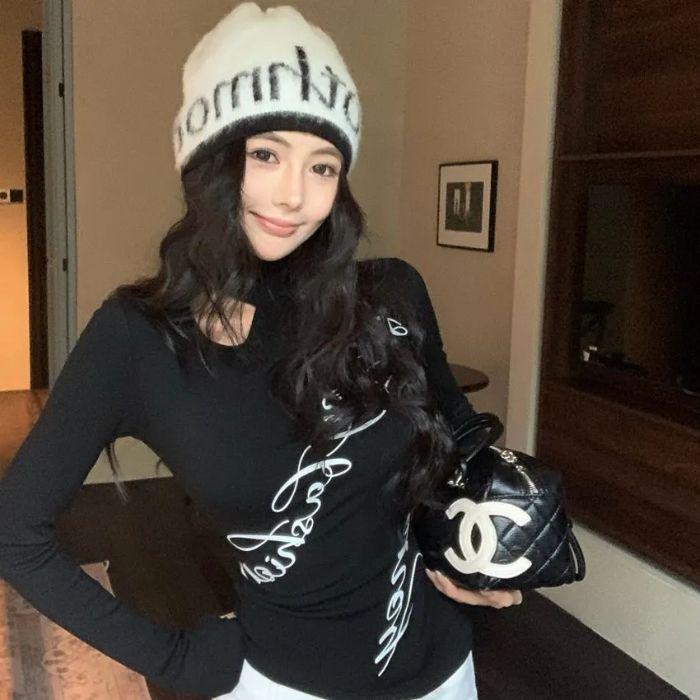 Women s American Style Long Sleeve Halter Top - Autumn/Winter High-End Semi-High Collar with Plus Velvet Layer L чёрный