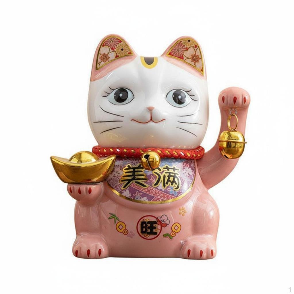 Ceramic Lucky Cat Statue Twofold Function Piggy Bank Feng Shui Decor Welcoming Money