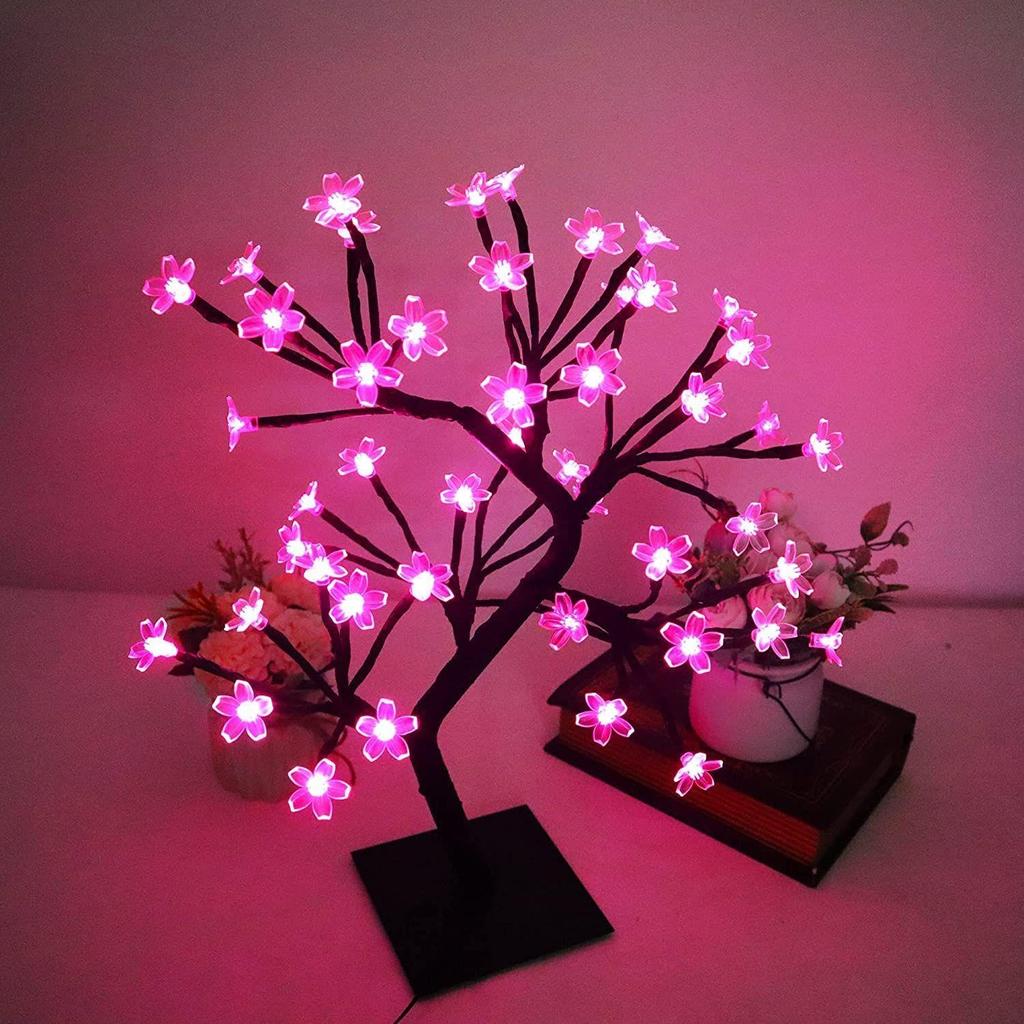 18-Inch LED Cherry Blossom Bonsai Tree Lamp with 28 Pink LEDs | Adjustable Silicone Branches | Corded Electric Night Light for Room, Home & Gift Décor
