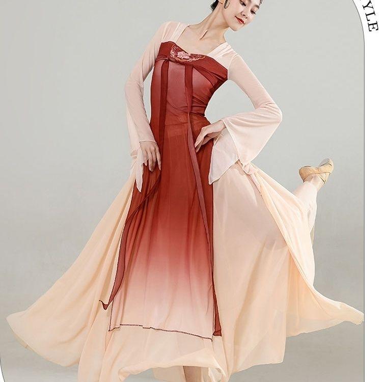 Oblečení pro klasický tanec pro ženy, Dlouhé šaty, Pohádkové cvičební oblečení, Taneční oblečení s čínskými prvky