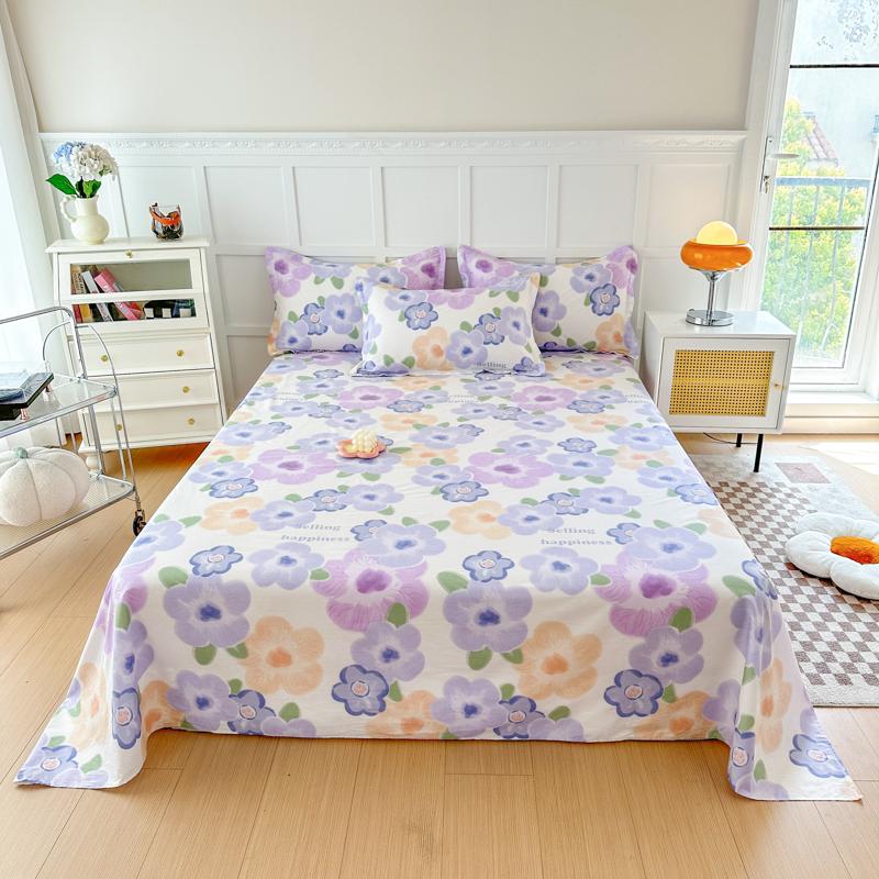 White Tulip Flower Flat Sheet Cotton Cartoon Bunny Blue Bed Sheet Set for Boys Girls Lovely Floral Rabbit Botanical Bed Cover