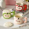 Cute Apple Mug Couple Design Feeling Niche with Lid with Spoon Ceramic Household Lady's High Pretty Drinking Water Cup