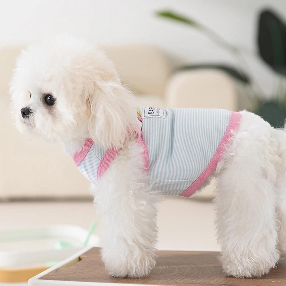 Summer Spring Dog Striped Breathable Vest Thin T-Shirt Bichon Leashable Yorkie Cool Pullover Pet Puppy Clothes
