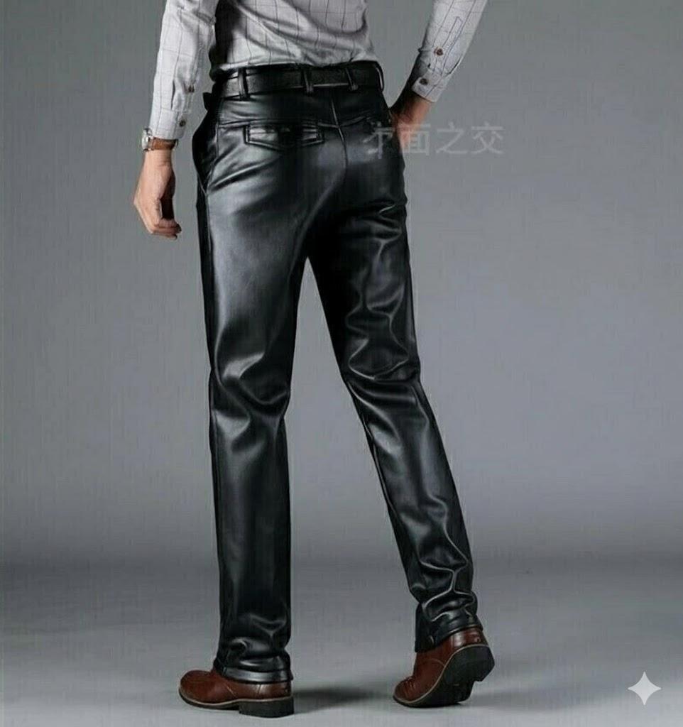 Leather Pant Leg Trouser Stylish Black Office Lambskin Outfit Men Fit Slim Real Handmade