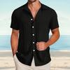 Men's Textured Casual Short-sleeved Shirt, Solid-color Loose Top With Pocket