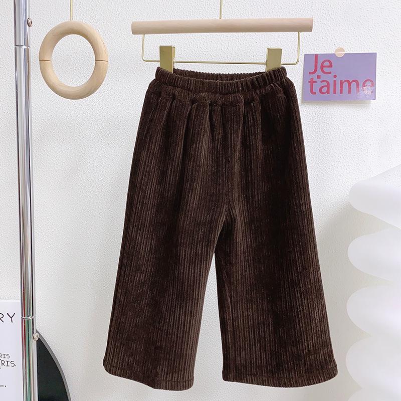 Very Fishy Girls' Winter Ribbed Wide-Leg Trousers (WE592): Thickened for Warmth