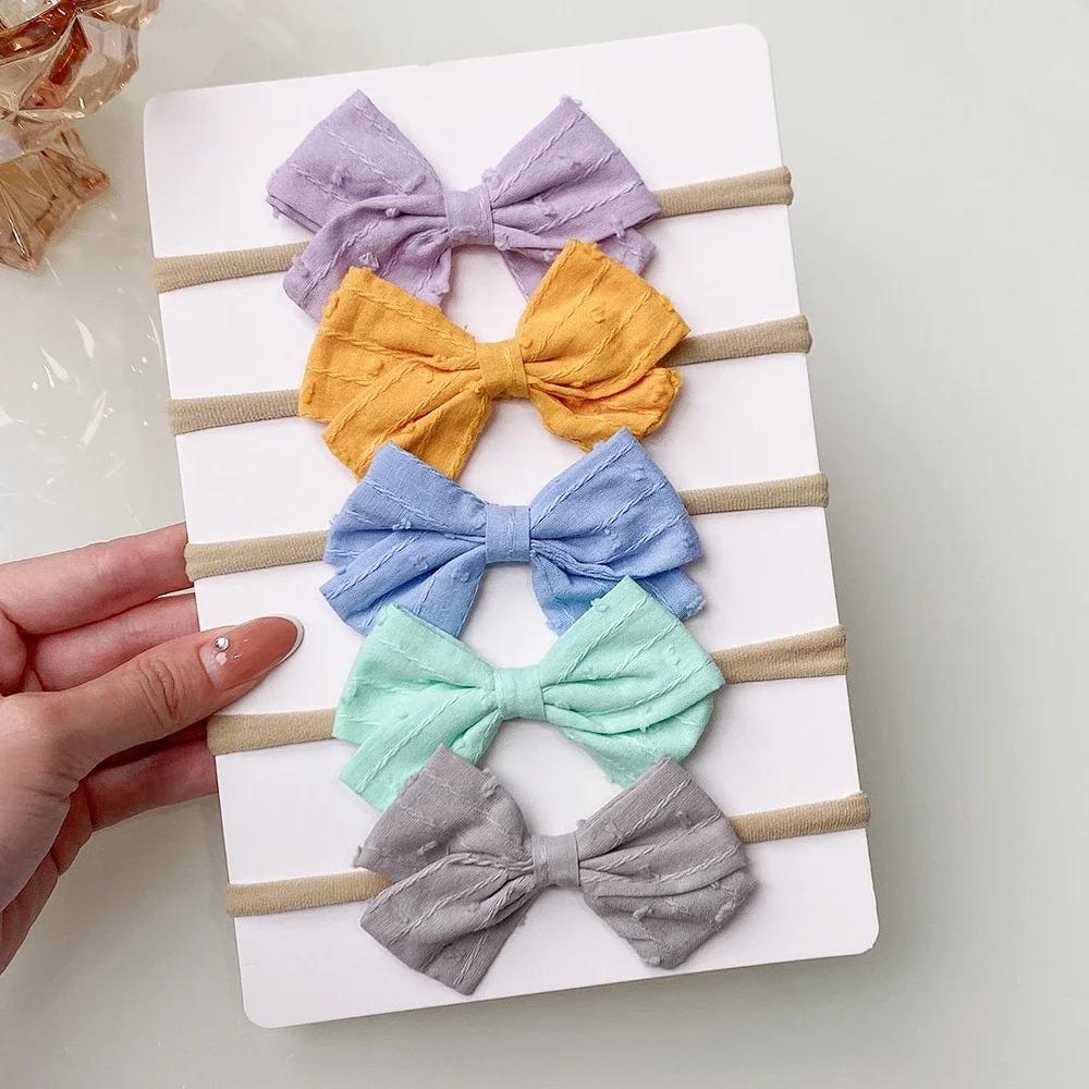 4/5/6Pcs/Set Solid Color Kids Headwear Elastic Hair Bands for Baby Cute Ribbon Bowknot Headband Infant Girls Hair Accessories