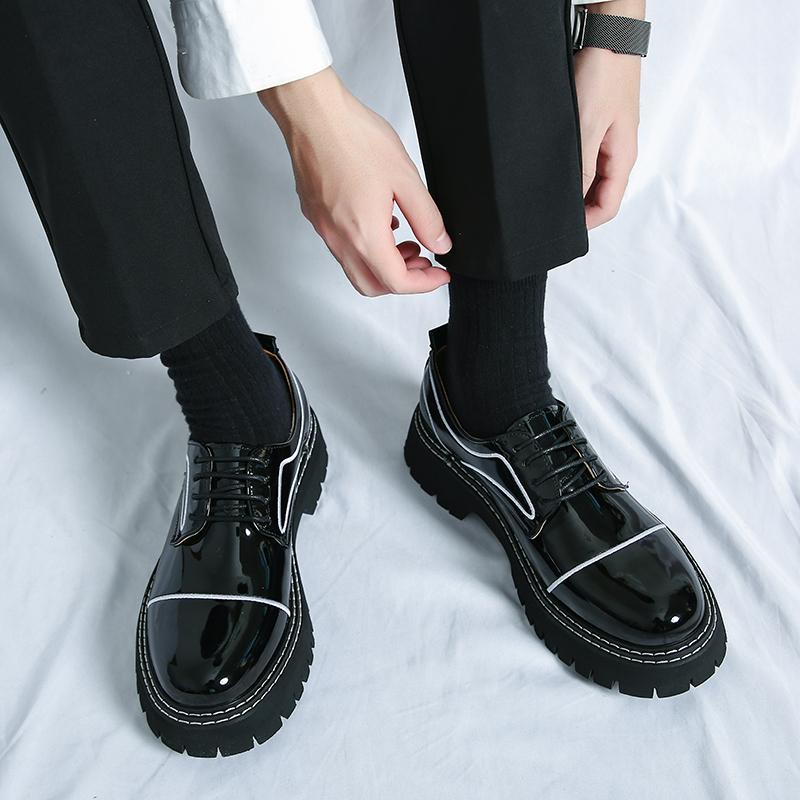 Men Oxfords Black Platform Elevator Punk Lacing Shoes Height Increase Thick Sole Leather Shoes