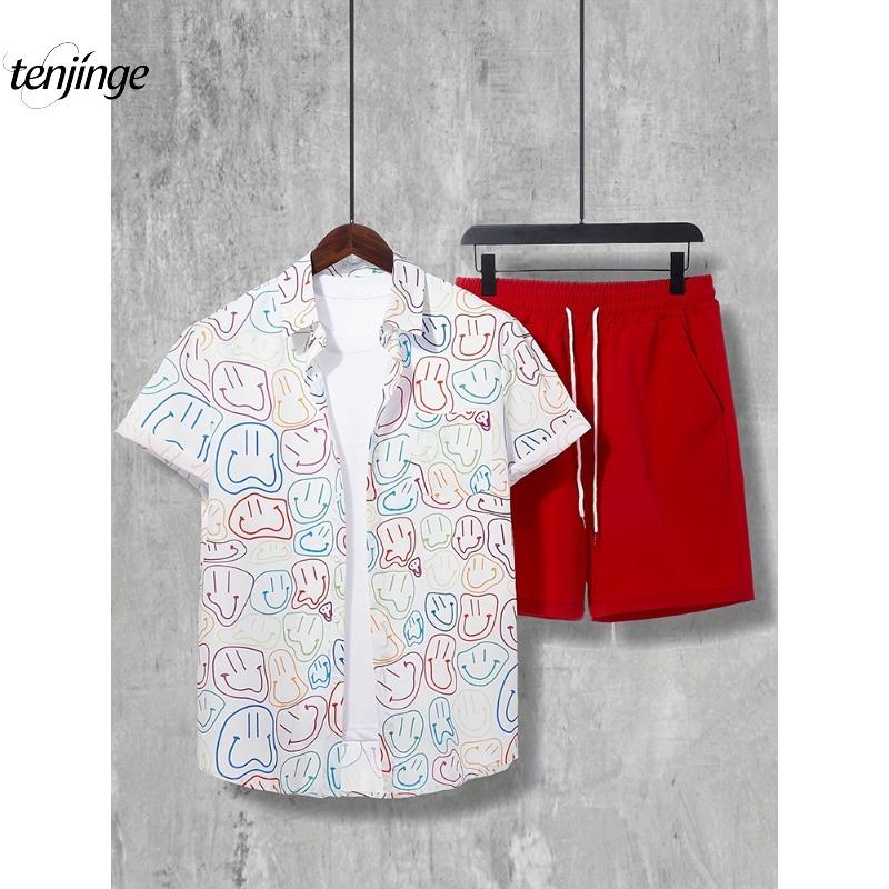 

Luxury Style Men s Short-sleeved Shirt And Sports Shorts Set Summer Everyday Men s Casual Shirt Outdoor Travel Men s Beach Pants S