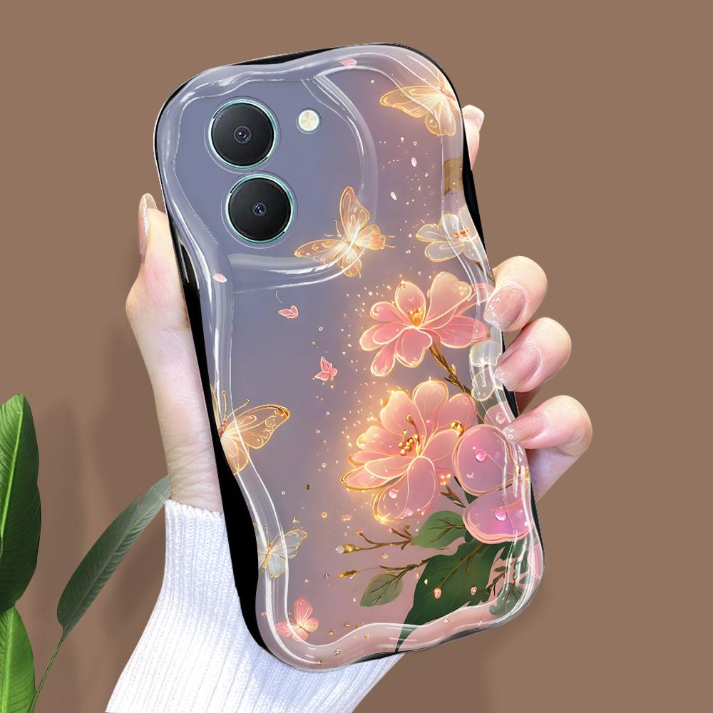 

Милый мультяшный узор, кремовая текстура, мягкий силиконовый чехол с волнистыми краями, чехол для телефона для Vivo Vivo Y19S чёрный