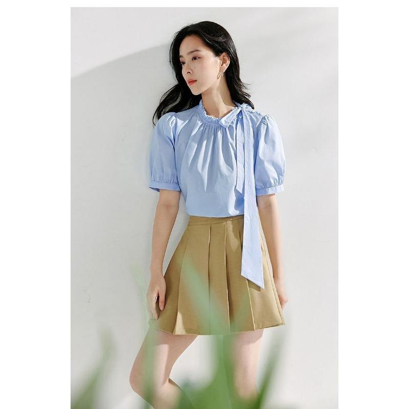 Sommer Damen Neuer Stil Französischer Chic Schnürung Puffärmel Locker Schlankes Hemd