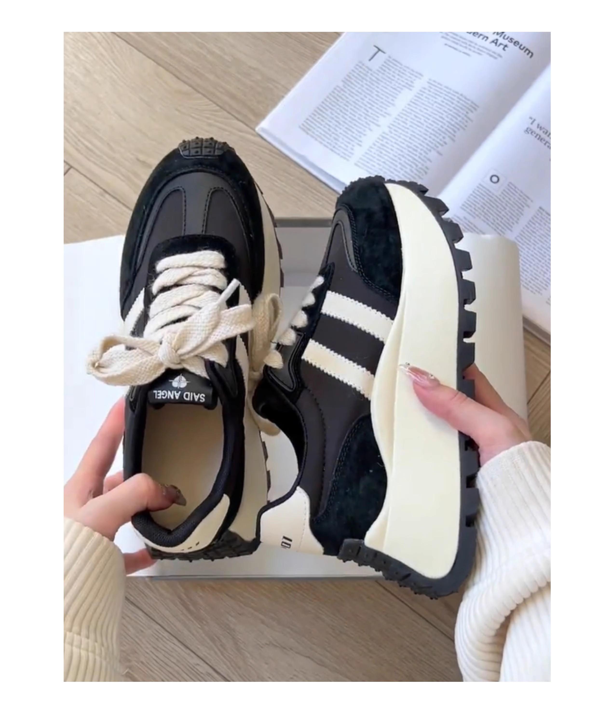 

Оригинальные винтажные кроссовки класса люкс, разработанные для женщин. Кроссовки из замши и короткого плюша для девушек с улицы. Женский теннис 41 чёрный