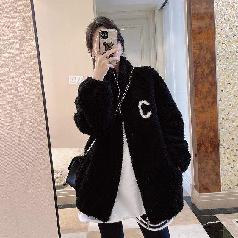 Casual double-sided coral fleece fleece fleece jacket for women's autumn and winter large size fleece thickened warm fleece cardigan sweater jacket
