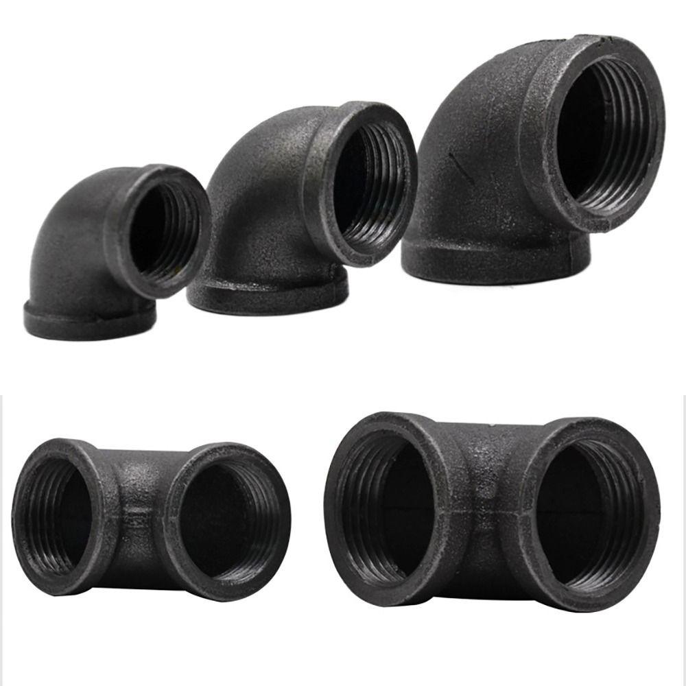 New Black Pipe Fittings Malleable Iron Elbow Pipe Connection 1/2'' 3/4'' 1'' Threaded Decor Furniture