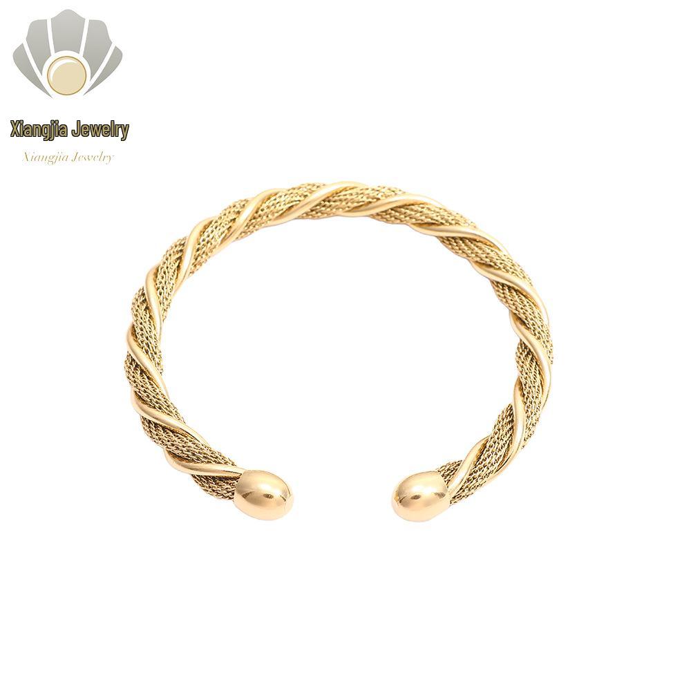 Luxurious European & American Titanium Steel Open Woven Bracelet with Gold Plating