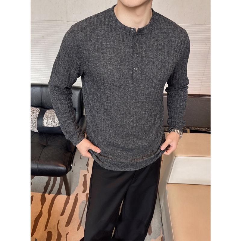 Men S Vintage Long Sleeve Polo Shirt Casual Base Layer