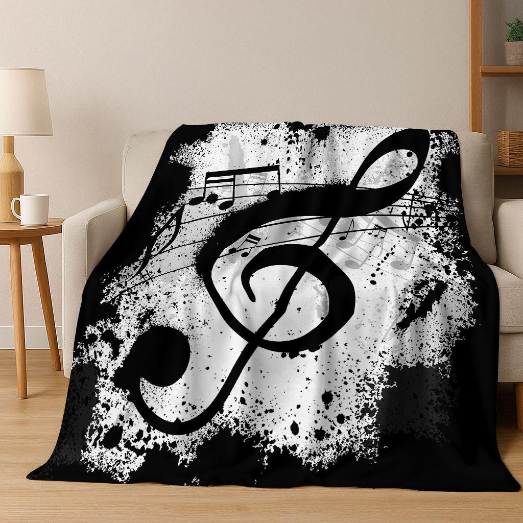 Tanzende Musik Musikalische Note Instrument Cartoon Flanell Decke, Gemütliche Weiche Überwurfdecke für Zuhause Schlafzimmer Bett Sofa Abdeckung Geschenk Kind