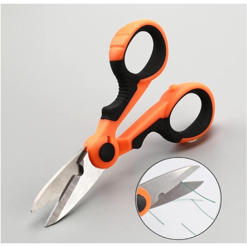 2Pc Stainless Steel Serrated Electrician Shears Multi-Purpose Cutting Fishing Scissors for Cutting Electrical Wire