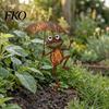 Whimsical Lawn Decoration Rusty Frog Garden Stake Cute Holding Umbrella Yard Art Weather-resistant Iron Outdoor Ornament for Flowerbed Courtyard Decor