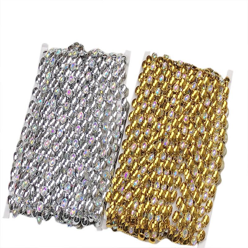 Ethnic Gold Silver Acrylic Chain Lace Sewing Textile Diy Garment Costume Dress Hat Shoes Decorative Crystal Rhinestones Trimming
