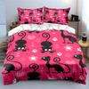 Black Cats and Pink Hearts Bedding Duvet Cover Set Duvet Cover Pillowcases  (1*Duvet Cover 2*Pillowcases, Without Duvet Insert)