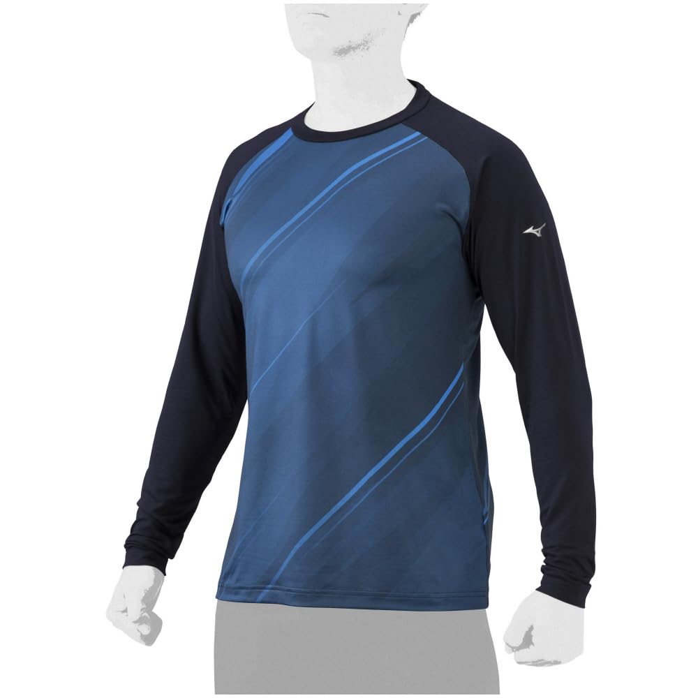 Mizuno Graphic Undershirt Long and Easy To Move Deep Size L Men's Baseball/Softball Fleece-Lined (Low Neck, Sleeves) - Warm, Moisturizing, In, Navy,