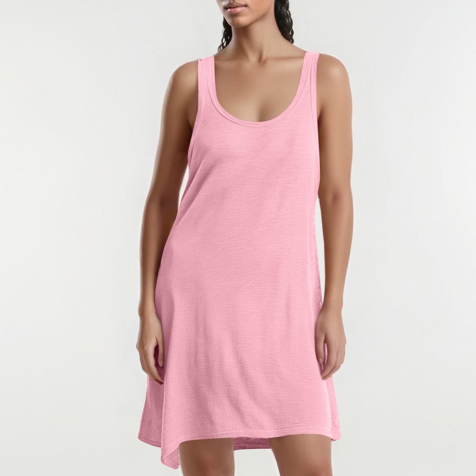 

Sleeveless Scoop Neck Casual Tank Dress for Women Relaxed Fit Lightweight Soft Knit Fabric Simple Design L розовый