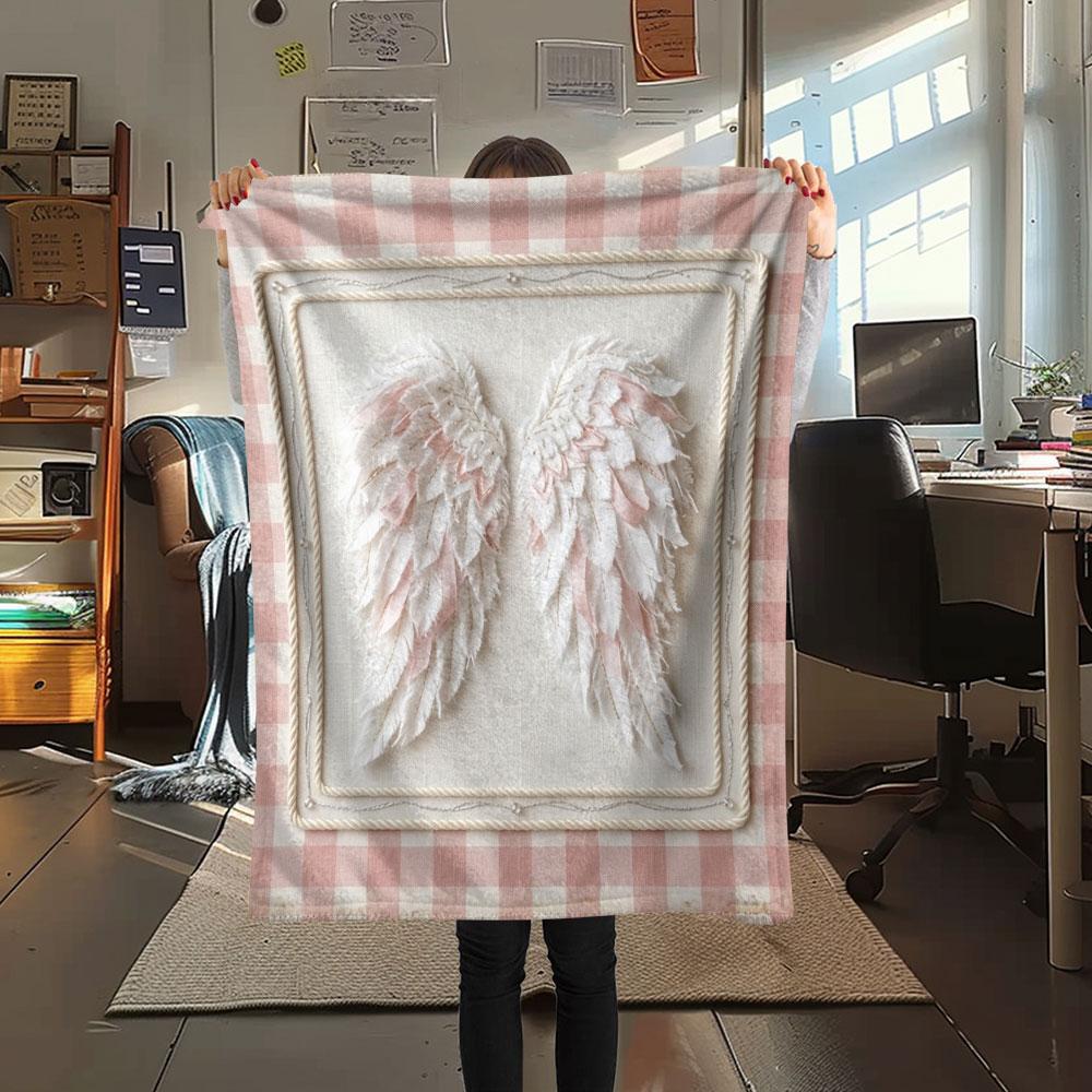 1PC Angel Wings Printed Flannel Blanket Lightweight and portable for Lunch Break Warmth and Comfort Halloween Gifts Holiday Present