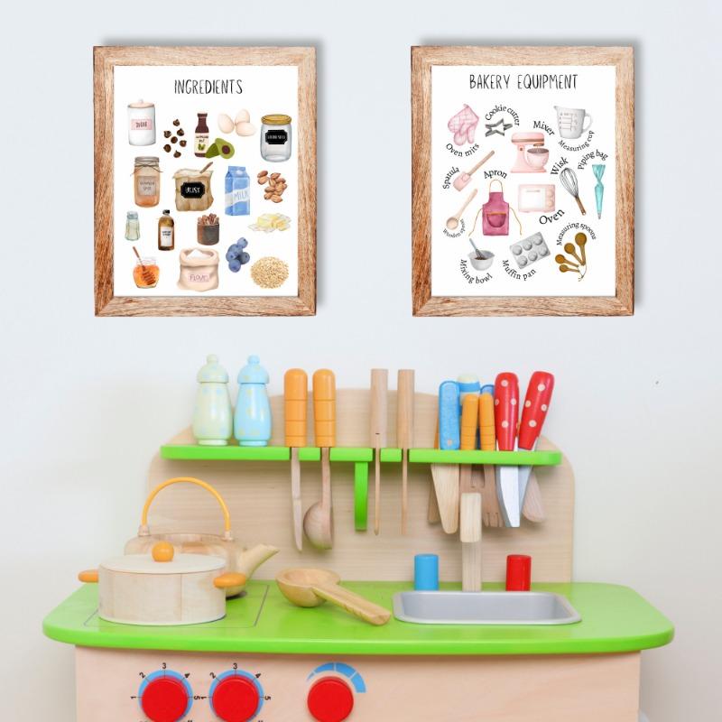 Kids Bake Shop Baking Equipment and Baking Ingredients Art Poster Canvas Painting Wall Print Picture for Living Room Home Decor
