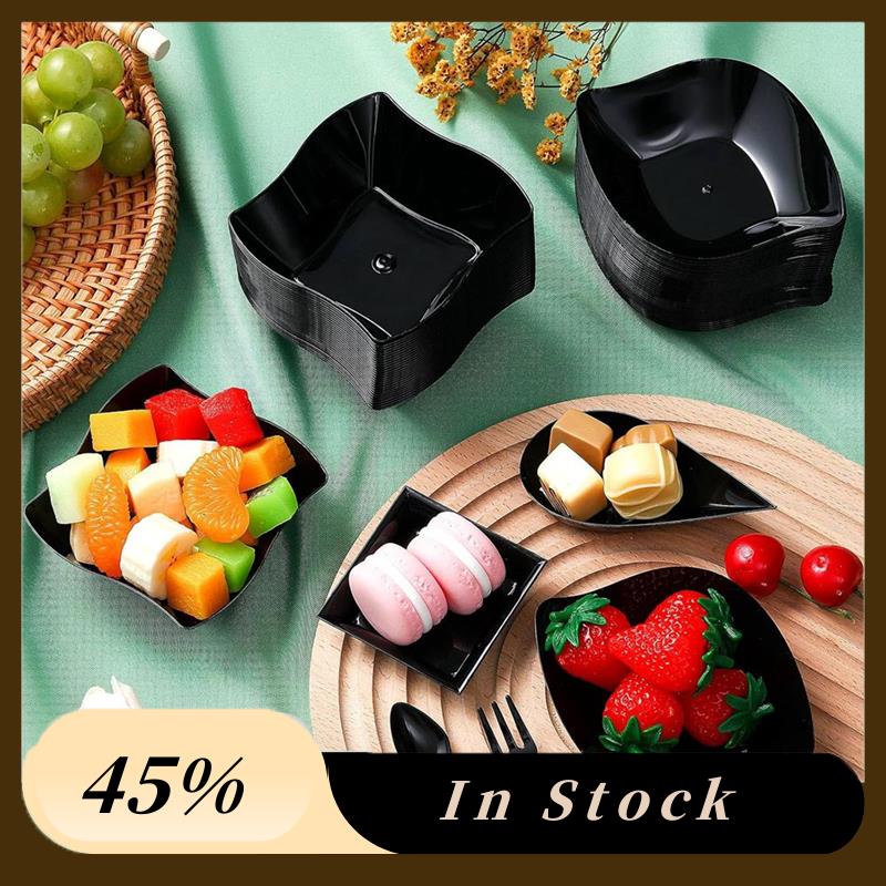A60zmini Dessert Plates 200 Pcs Disposable Plastic Appetizer Plates With Spoon Fork Set Mini Appetizer Bowls Blackmay