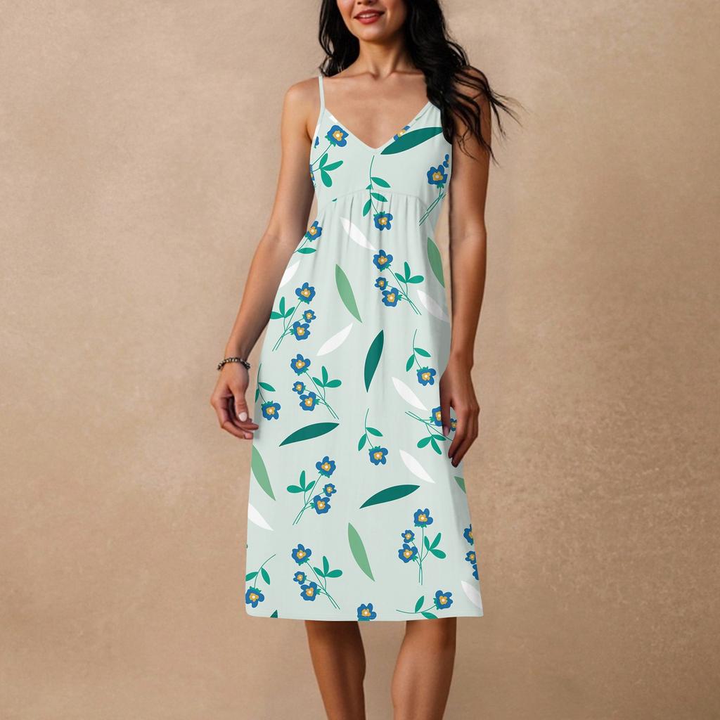Women's Spaghetti Strap Backless Bow Loose Casual Beach Holiday Dress Sundress