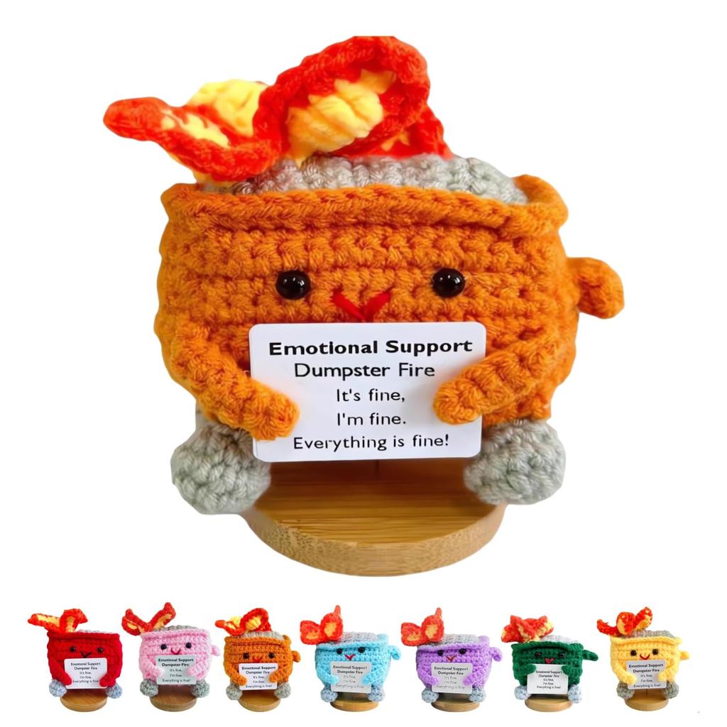 Emoční podpora Popelnice Oheň Panenka, Ručně Háčkovaný Emoční Podpora Popelnice Oheň Dárek, Rozkošná Háčkovaná Popelnice Oheň Pletací Hračka Dekorace na Stůl